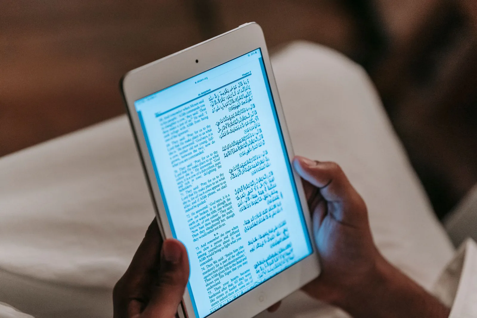 Person reading an ebook on a tablet device