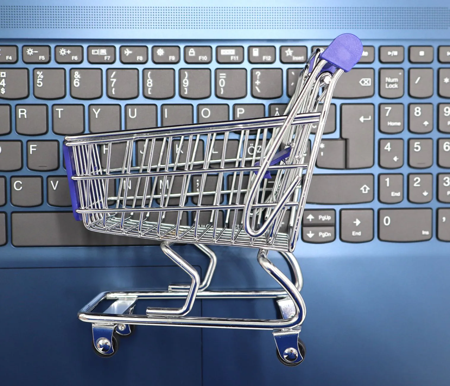 Online shopping cart displayed on a laptop screen